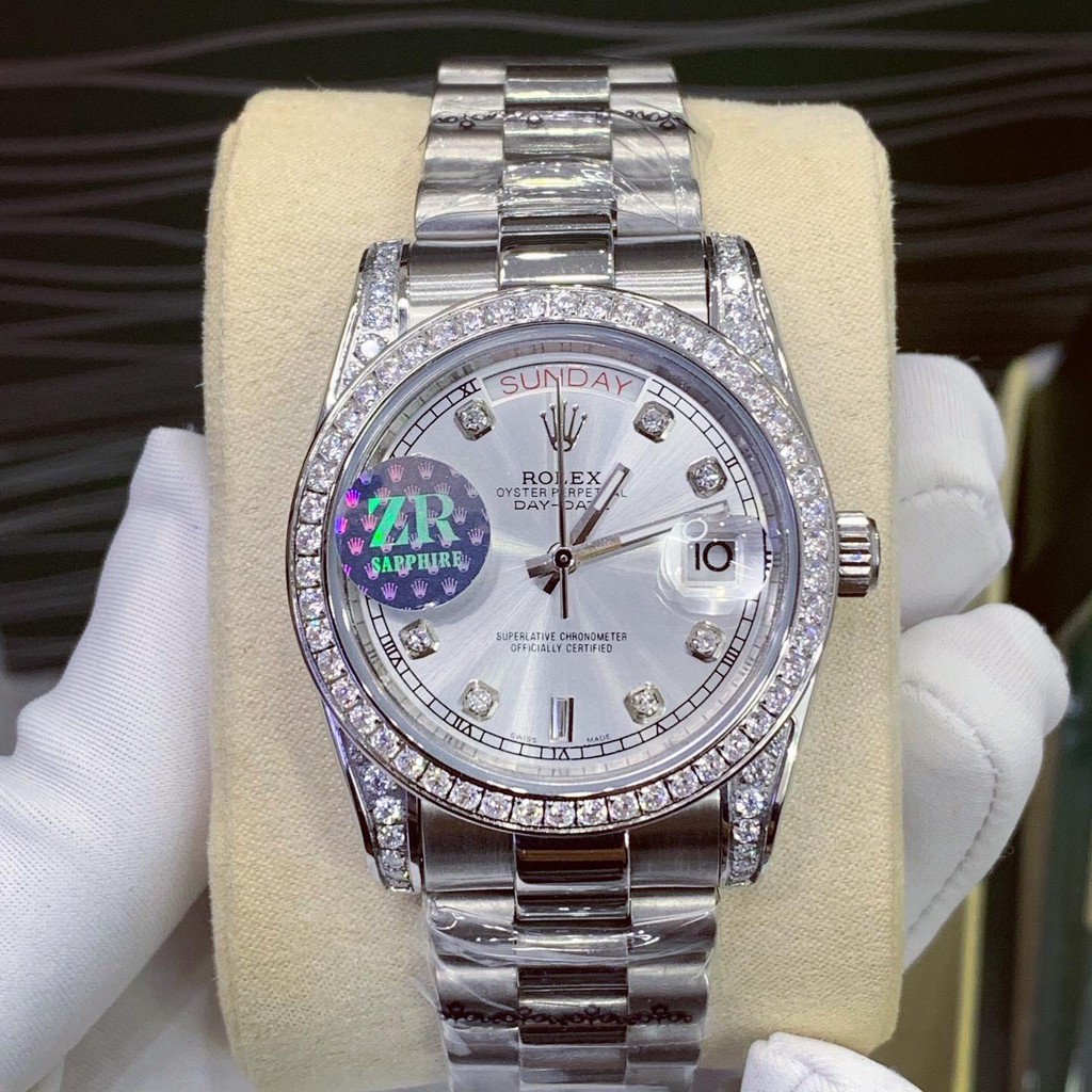 Đồng Hồ Nam RL DAY-DATE Vành Full Đá Máy Cơ Automatic Nhật Size 38 Chống Nước 5ATM