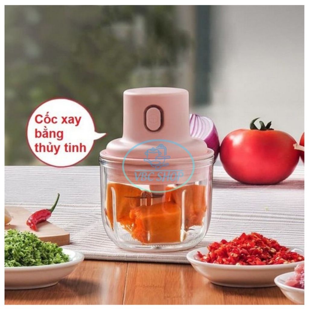 Máy Xay Tỏi Ớt Mini Bằng Điện Cầm Tay Tiện Lợi, Máy Xay Thực Phẩm Tiện Lợi Dung Tích 250ml