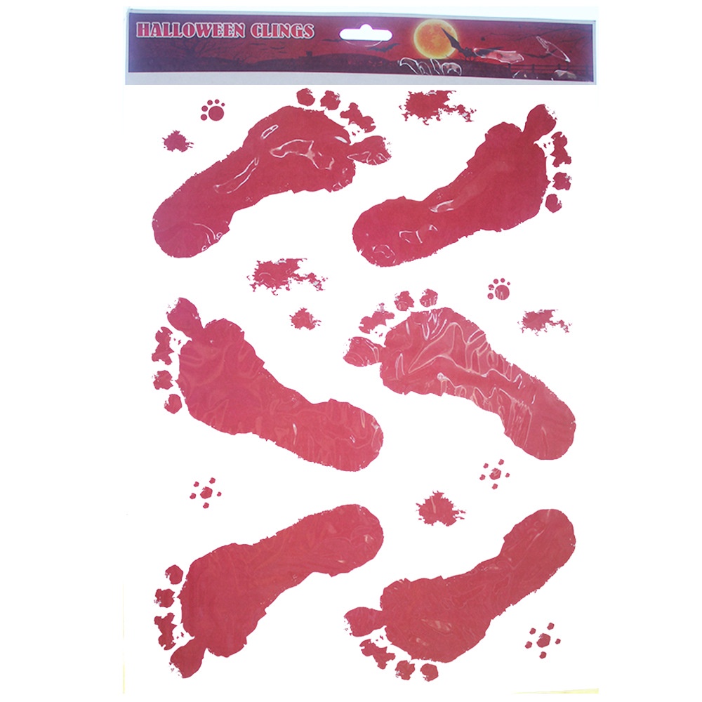 Bộ dán Sticker Halloween hình bàn chân bàn tay màu đỏ trang trí chủ đề lễ hội ma