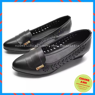 Giày búp bê ❤FREESHIP❤ giày công sở nữ - giày trung niên nữ đế vuông 4cm cắt lỗ Laze chất da lỳ cao cấp - BB17