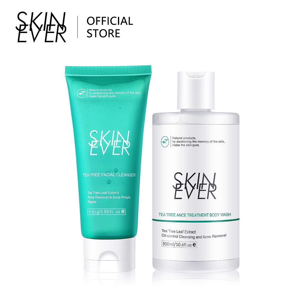 SKIN EVER Tea Tree Facial Cleanser & Body Wash Deeply Cleansing Moisturizing Control Oil Foaming Bath Cream Washing Set