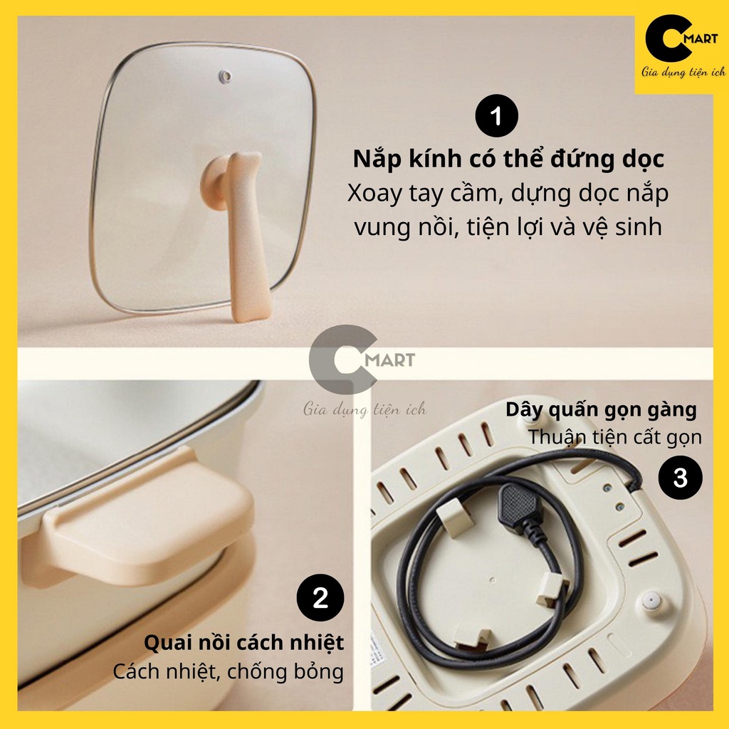 Nồi Lẩu Nướng Tráng Men Chống Dính Công Suất 1500W BEAR DHG-C40M1