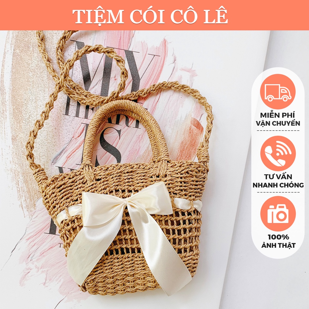 Túi cói thưa mix ruy băng điệu đà cho nàng xuống phố - Tiệm Cói Cô Lê