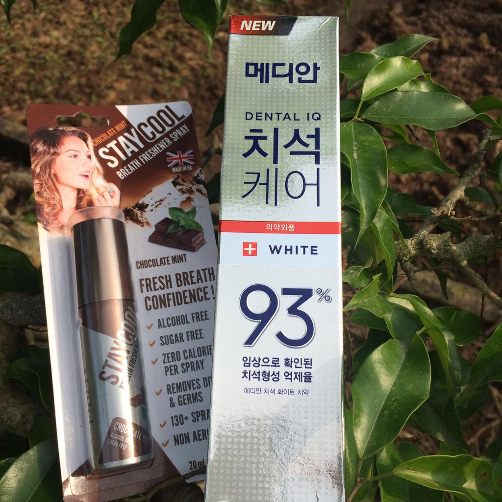Combo Thơm Miệng Tức Thì xịt STAYCOOL+Kem Đánh Răng MEDIAN WHITE Hàn Quốc