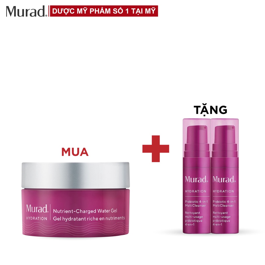 Gel sạc nước dinh dưỡng Murad Nutrient-Charged Water Gel 50ml TẶNG 2 Sữa rửa mặt Prebiotic 4-In-1 5ml
