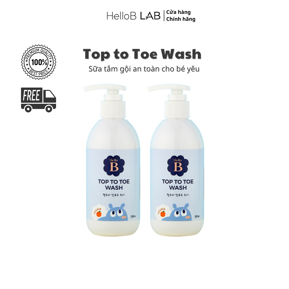 Combo 2 dầu gội sữa tắm 2 trong 1 cho bé Top To Toe thương hiệu Hello B Hàn Quốc