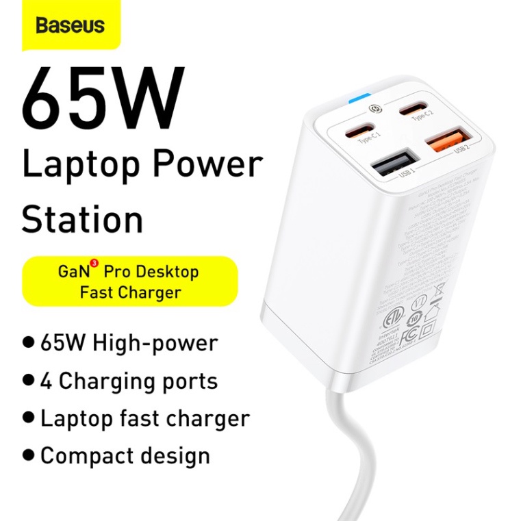 Bộ sạc nhanh Baseus 65W GaN3 Pro Bộ sạc nhanh 4 trong 1 cho iPhone 13 Pro Samsung Power Station For Laptop