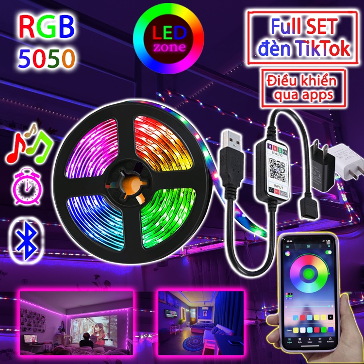 Đèn led dây RGB trang trí phòng ngủ điều khiển qua app kết nối bluetooth đèn led tiktok bọc silicon 
