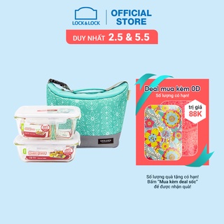 Bộ Túi Hộp Cơm Thủy Tinh Lock&Lock 3EA Xanh Mint [LLG428M2]