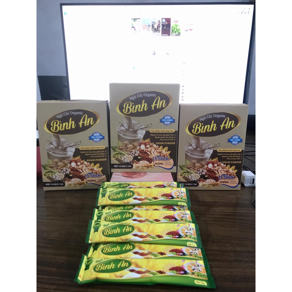 Bột Ngũ cốc Organic Bình An mẫu mới - Giúp giảm cân, lợi sữa thơm ngon, bổ dưỡng (Hộp 15 gói x 15g)
