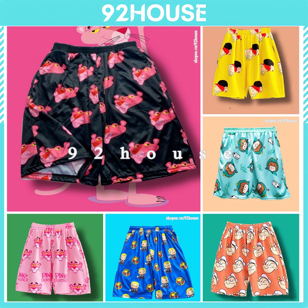 Quần đùi lửng mặc nhà hoạ tiết hoạt hình, chất thun thể thao thoáng mát, freesize
