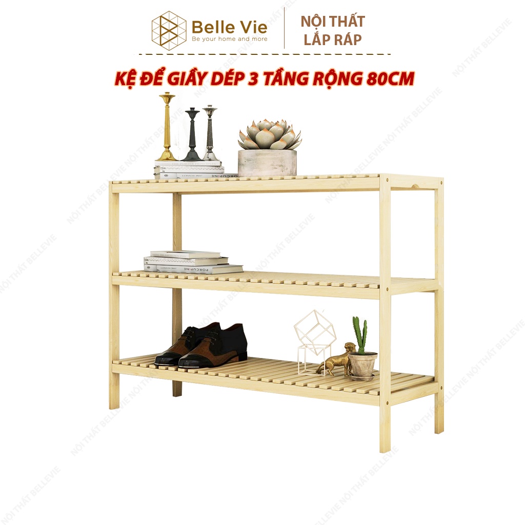 Kệ Để Giày 3 Tầng x 80cm BELLEVIE Kệ Gỗ Trang Trí Decor Đơn Giản Hiện Đại KT 80Cm x 26Cm x 63Cm