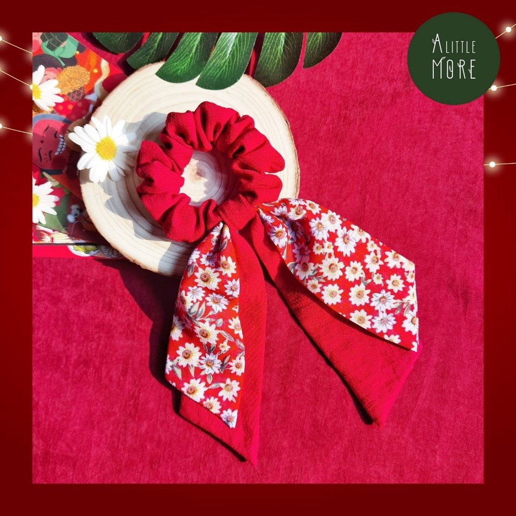 Dây Buộc Tóc Scrunchies AlittleMORE Phối Nơ Xinh Xắn Nữ Tính Cột Tóc Dễ Thương Đẹp