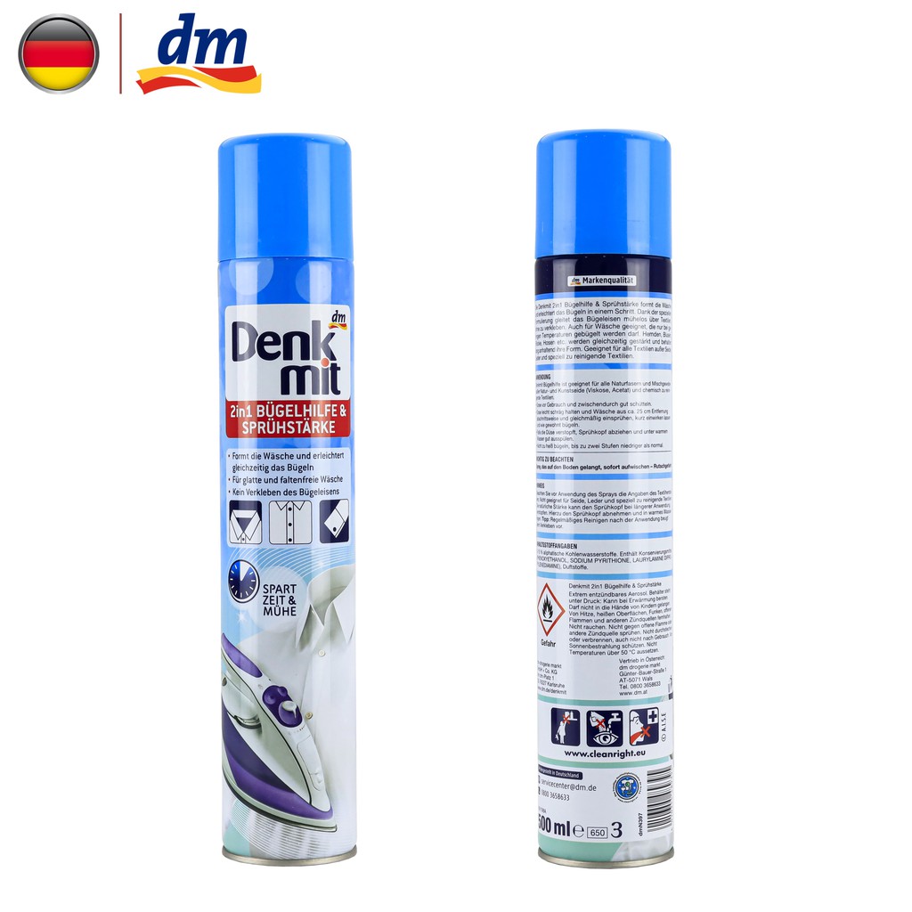 Denkmit - Bình xịt dung dịch ủi chống nhăn cho quần áo Bugelhilfe &amp; Spruhst 2in1 500ml - hàng nhập khẩu Đức