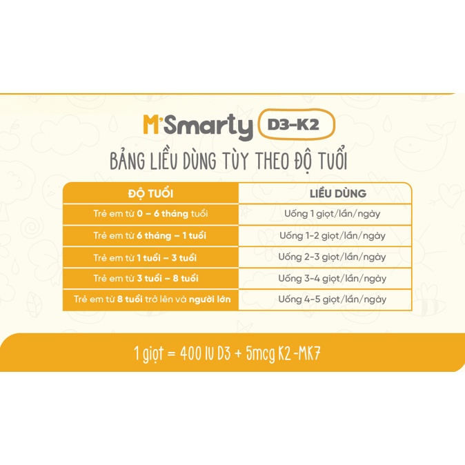 Vitamin D3,K2 M'Smarty Giúp Tăng Chiều Cao Cho Bé M'Smarty Drops