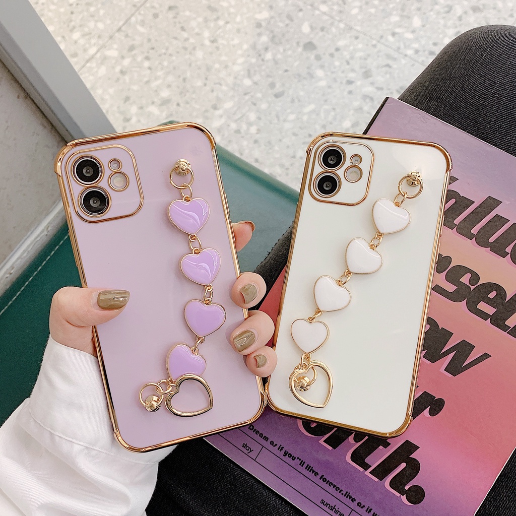 Ốp Điện Thoại Mềm Mạ Điện Hình Trái Tim Có Dây Đeo Cho Iphone 11 12 Pro Max 7 8 Plus X XR XS Max SE 2020 12 Mini