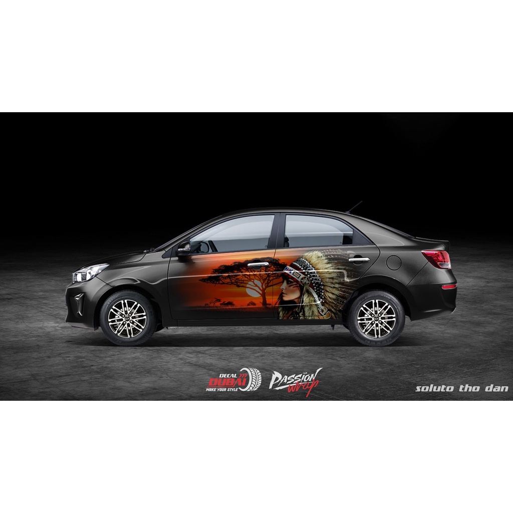 Tem thổ dân trang trí xe Soluto màu đen