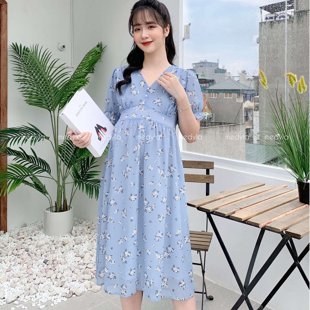 Váy bầu mùa hè xinh thiết kế 2 lớp von hoa lót lụa cho bầu đi chơi, du lịch - Đầm bầu công sở dự tiệc Medyla - VS743