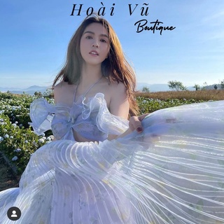 VÁY MAXI CỔ YẾM TRỄ VAI CUT OUT ảnh thật có sẵn