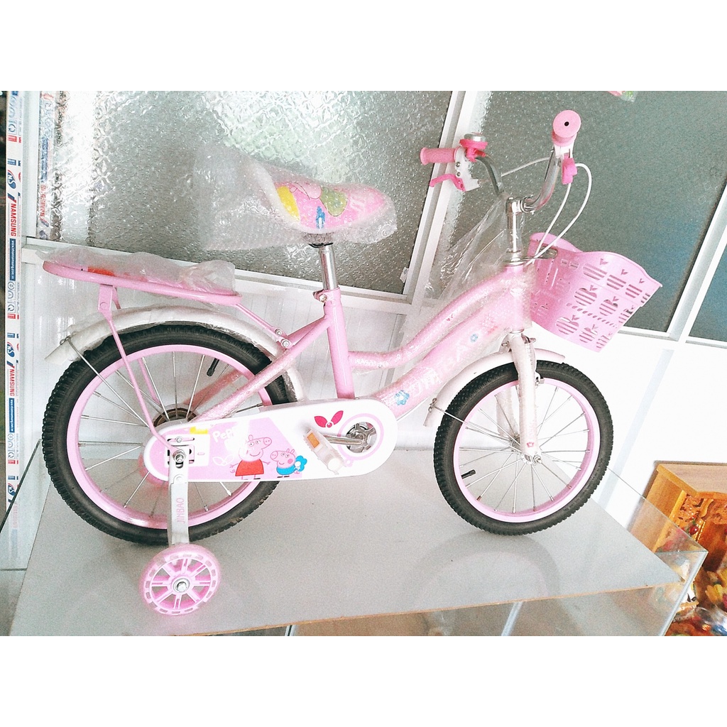 Xe đạp trẻ em bé gái - heo peppa dễ thương - 4 bánh 2 khung Size 12,14,16inch