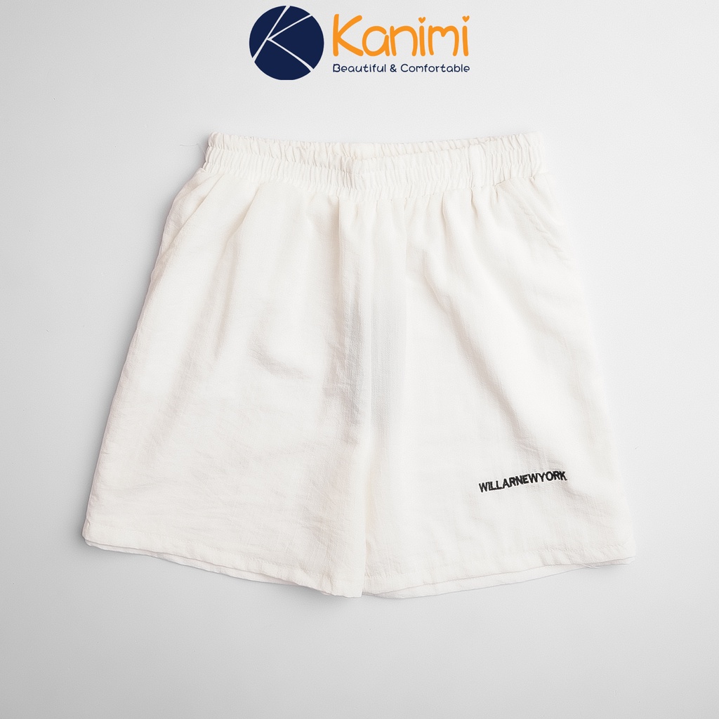 Quần short đũi unisex KANIMI - quần đùi đũi chun thêu chữ siêu Hot