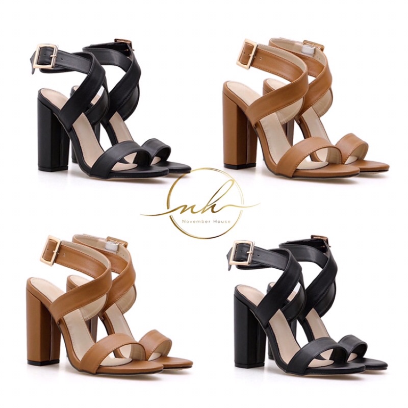 Giày sandal cao gót nữ kiểu dáng quai chéo bản to gót thô dễ đi - SD34 - Oula store