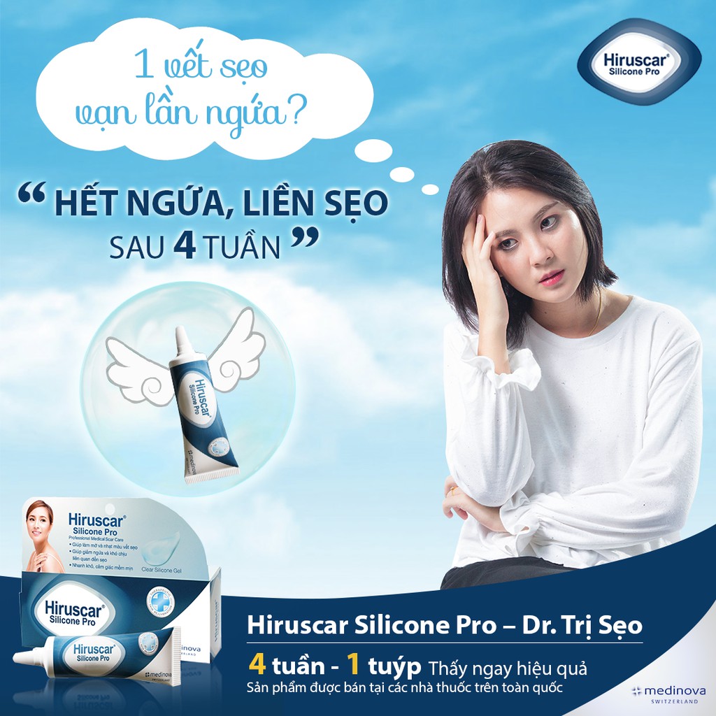 HIRUSCAR SILICONE PRO [Tuýp 4g] - Gel mờ Sẹo mổ, sẹo lồi, to, sẹo phì đại [Hiruscar silicon]