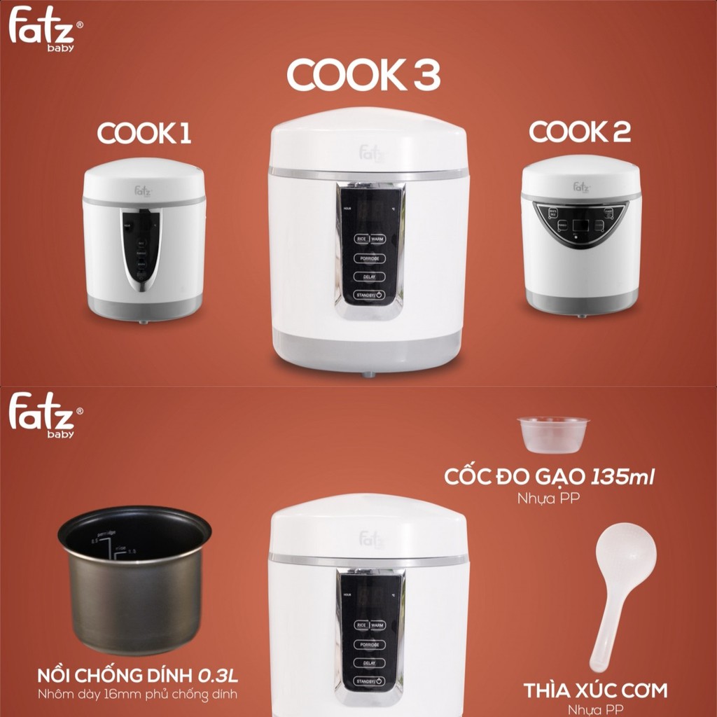 Nồi nấu đa năng có chức năng hâm sữa Fatzbaby COOK FB9304MH/FB9305MH/FB9308MH