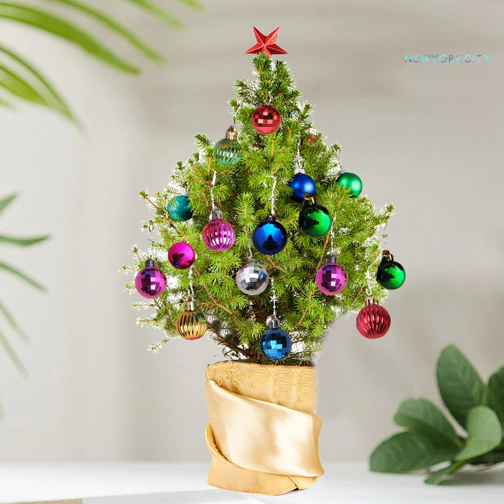 Ny-giày Giáng Sinh 12 Quả Bóng Cây Màu Sắc Tươi Sáng Chống Vỡ Mạ Điện Sáng Bóng Cao 3cm Festi