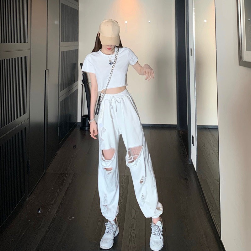 Quần Dài Nữ Ống Rộng Rách Gối Thời Trang Hàn Quốc | BigBuy360 - bigbuy360.vn