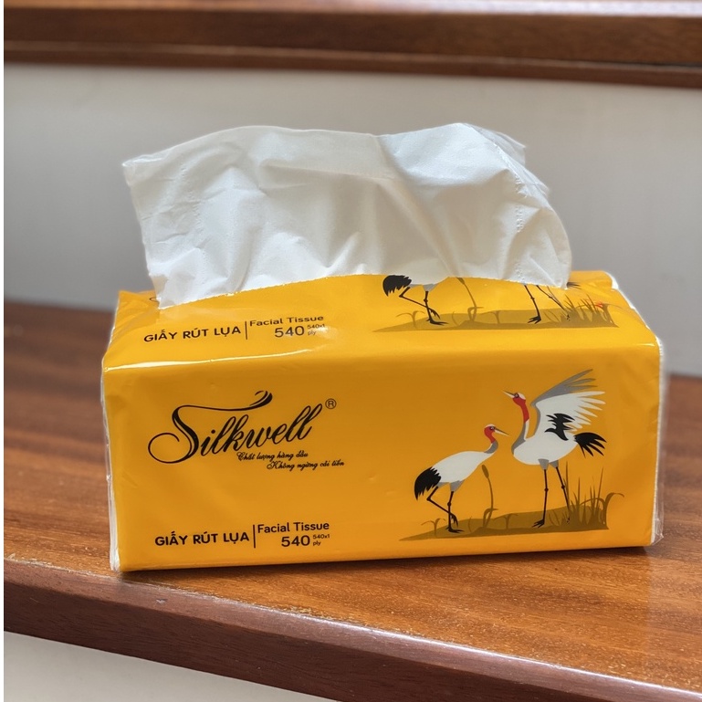 Giấy ăn Silkwell Sếu 600 tờ 3 lớp chính hãng, khăn giấy rút lụa siêu mềm mịn không tẩy trắng