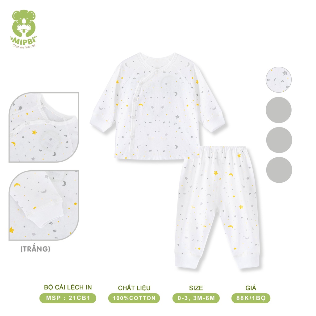 Sét 3 bộ quần áo sơ sinh Mipbi cùng màu dài tay chất liệu 100% COTTONGCHÍNH HÃNG Bộ quần áo sơ sinh dài tay