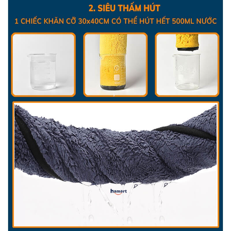 Khăn Microfiber Lau Đa Năng Vệ Sinh Nội Thất Ô Tô Hamart Khăn Bông Lau Bếp Siêu Thấm Hút Cao Cấp