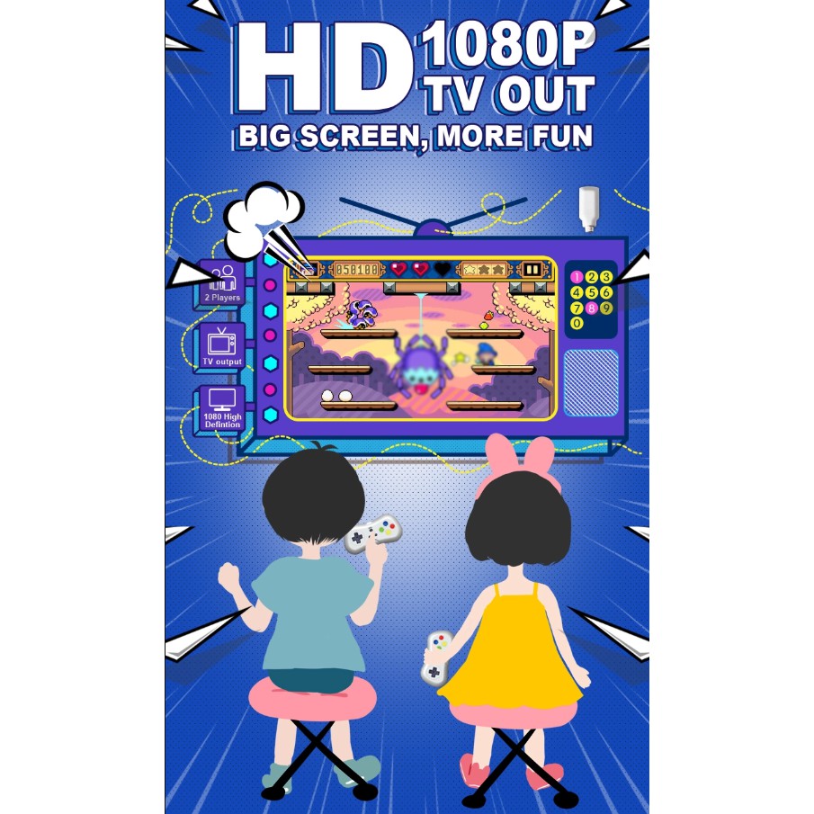 Máy Chơi Game Mini Retro 638 Trò - Phiên Bản 2 Tay Cầm Chơi Game - Cắm Cổng HDMI - Kết Nối Không Dây - Bảo Hành 6 Tháng