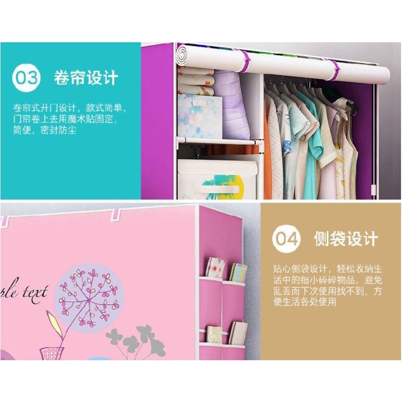 Tủ vải đựng quần áo cao cấp 3D 3 buồng bằng vải không dệt khung inox cao cấp, tủ treo đựng quần áo vải sinh viên