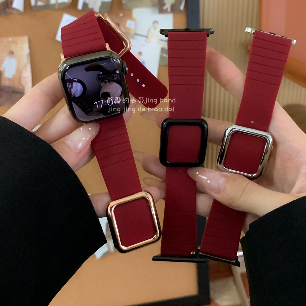 Dây Đeo Cao Su Mềm Khóa Kim Loại Từ Tính 38mm Cho Đồng Hồ A watch Series 8 7 6 5 4 3 SE 21 41mm 45mm 44mm 40mm 42mm
