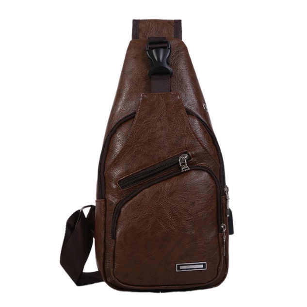 Túi đeo ngực của nam Nâng cấp sạc USB Túi nam đa chức năng chống thấm nước đơn đeo vai Da PU