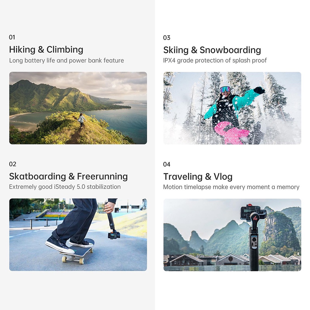 Gimbal Thiết Kế Dành Cho GoPro Hero 10/9/8/7/6/5/4/3 Và Các Dòng Camera Action, Kêt Nối Bluetooth | Hohem Isteady Pro 4