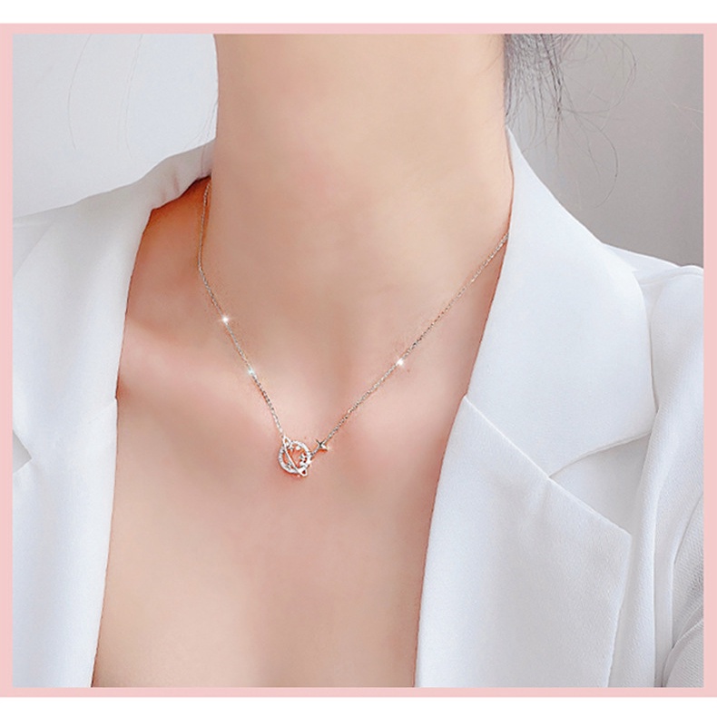 Dây chuyền Bạc nữ Evasilver mặt hình địa cầu đính đá, vòng cổ chất liệu bạc ta thiết kế tinh xảo