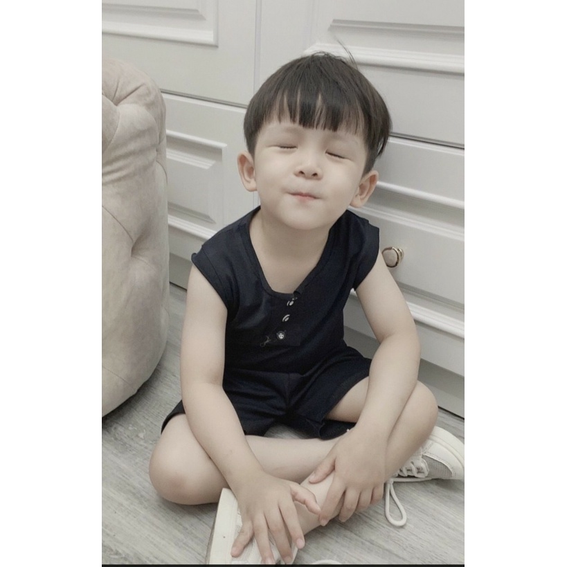 Bộ ba lỗ cúc ngực, bộ quần áo chất cotton tàu cho bé trai từ 7 đến 18 kg, SUN KID'S