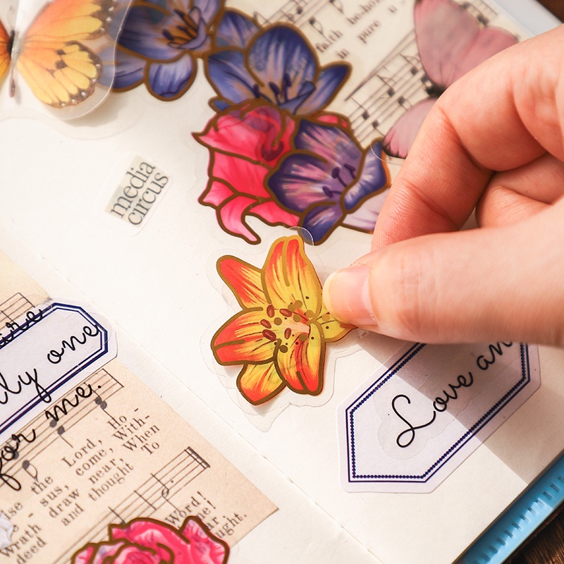 Set sticker vintage hình hoa độc đáo cỡ lớn, hình dán sticker trang trí sổ tay, nhật ký, thiệp mừng