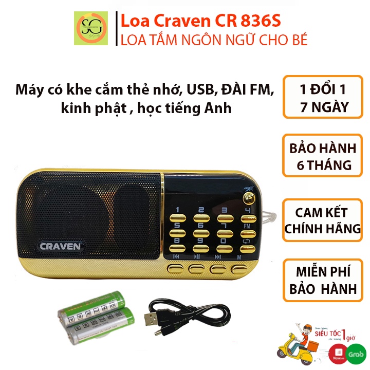 Máy nghe pháp, Loa Craven CR 836/ 836S / 853 có khe cắm thẻ nhớ, USB, ĐÀI FM, kinh phật , học tiếngAnh, BH: 6 tháng