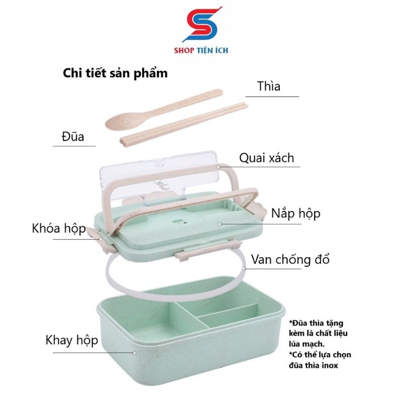 Hộp đựng cơm 3 ngăn DrbStore hộp cơm văn phòng chất liệu lúa mạch tặng kèm thìa đũa