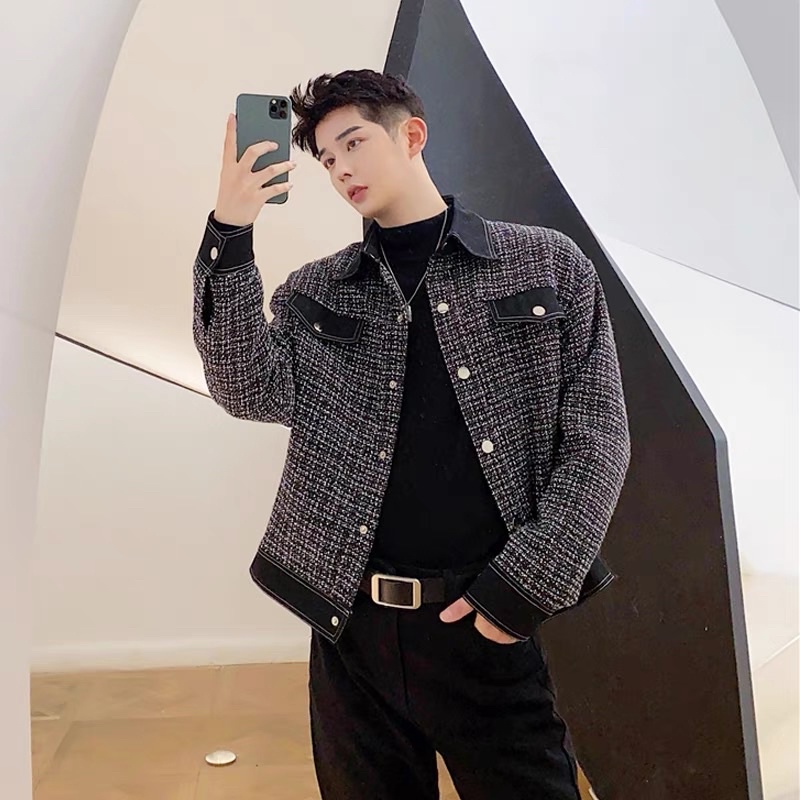 ÁO KHOÁC DẠ TWEED ĐEN CHO NAM |TAHISHOP|
