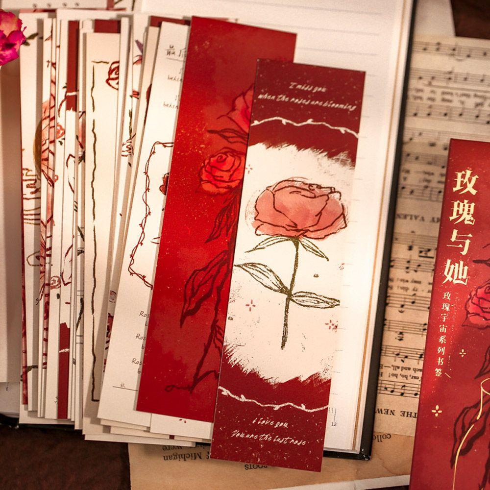 Hộp 30 Thẻ Giấy Đánh Dấu Trang Sách Hình Hoa Hồng Vũ Trụ Sáng Tạo