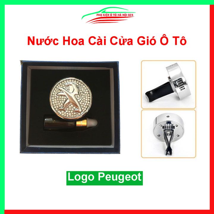 Nước hoa cài cửa gió điều hòa ô tô gắn đá logo Peugeot sang trọng