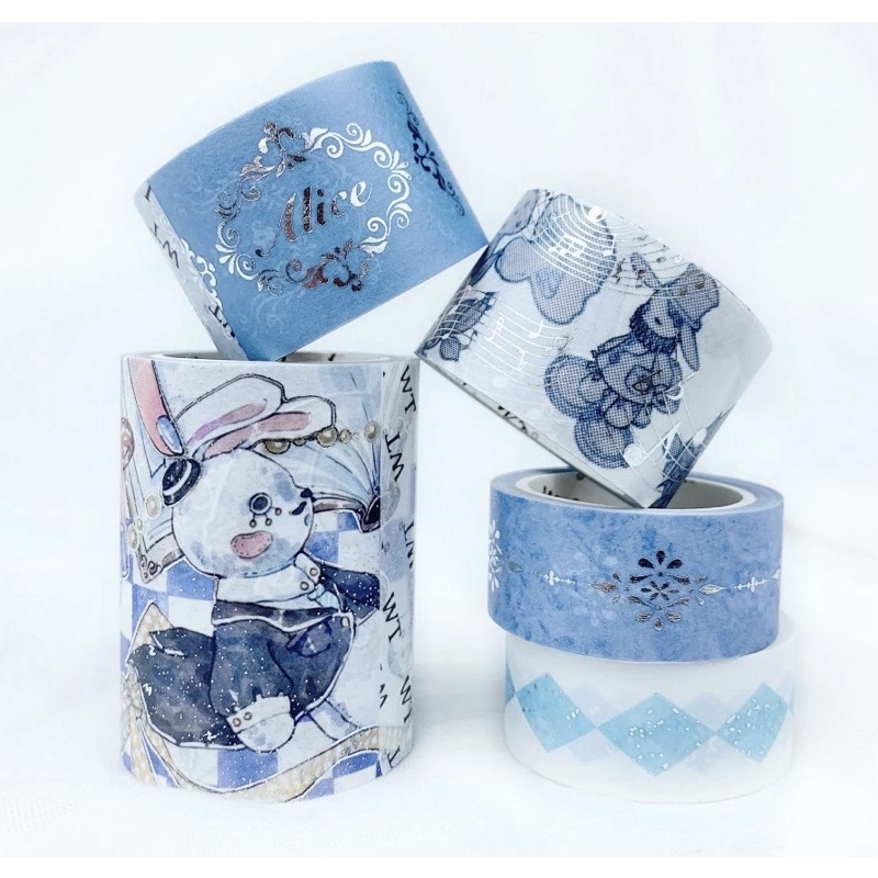 (Chiết theo chu kỳ) Bộ 5 mẫu băng dính washi tape Alice in Wonderland có mạ