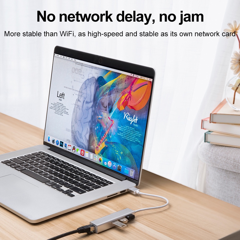 Adapter Chuyển Đổi USB C Sang USB 3.0 2.0 RJ45 HUB 100 / 1000Mbps Cho Macbook Windows Laptop