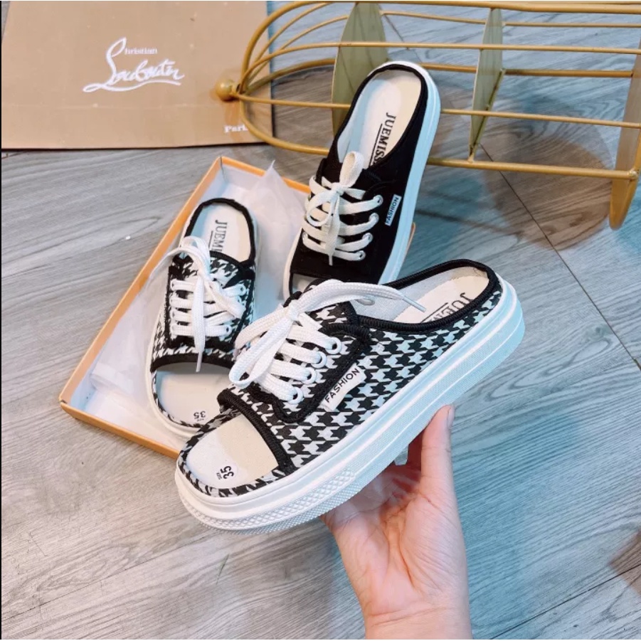 Dép quai ngang nữ Độn Đế buộc dây dáng thể thao (D70)