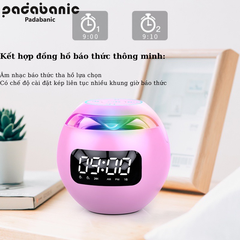 Loa Bluetooth Không Dây Kết Nối Điện Thoại Kiêm Đồng Hồ Padabanic G9S Hình Tròn Đèn LED